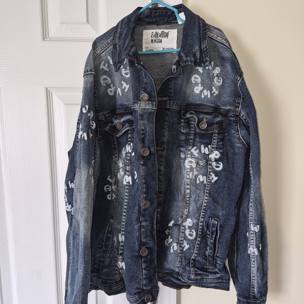 Evolution by Melody Kids' Dark Blue Denim Jacket with White Print